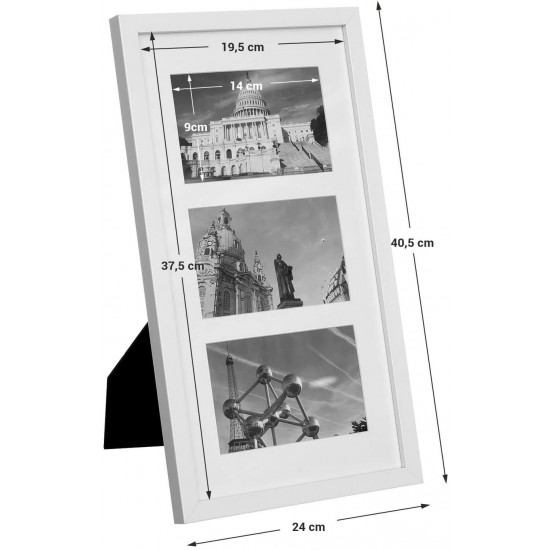 Songmics Ξύλινη Κορνίζα Κολάζ για 3 Φωτογραφίες 10 x 15 cm - White - RPF006W01