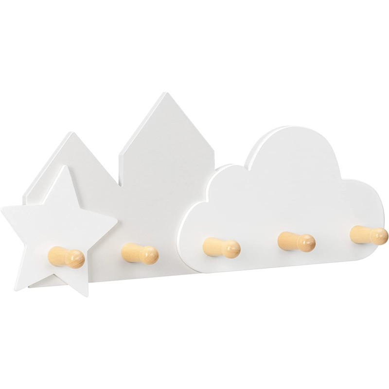 Navaris Παιδική Ξύλινη Κρεμάστρα Τοίχου - Design Cloud / Star - White - 57322.01