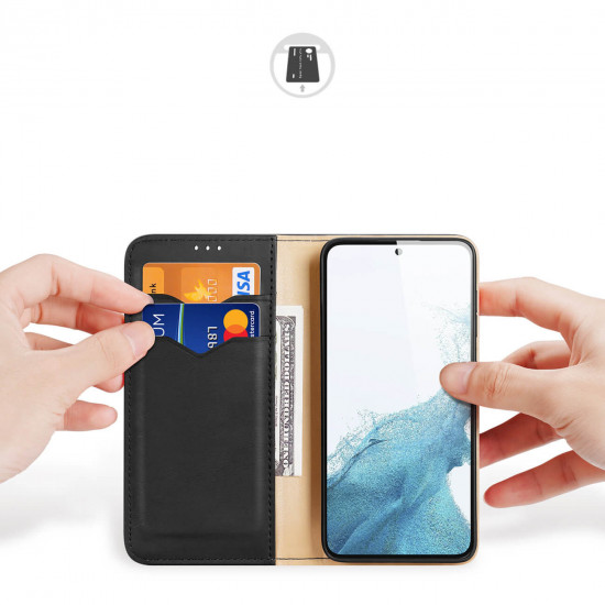 Dux Ducis Samsung Galaxy S23 Hivo Θήκη Πορτοφόλι Stand από Γνήσιο Δέρμα - Black