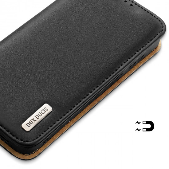 Dux Ducis Samsung Galaxy S23 Plus Hivo Θήκη Πορτοφόλι Stand από Γνήσιο Δέρμα - Black