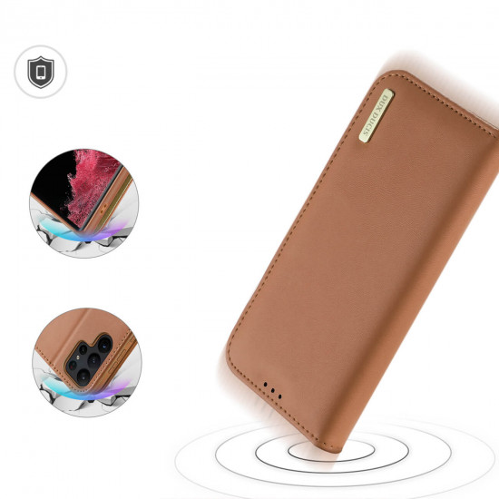 Dux Ducis Samsung Galaxy S23 Ultra Hivo Θήκη Πορτοφόλι Stand από Γνήσιο Δέρμα - Brown