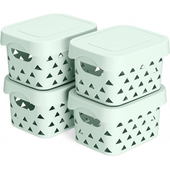 Navaris Σετ με 4 Πλαστικά Κουτιά Αποθήκευσης με Καπάκι - 22 x 17,5 x 13 cm - Mint Green - 55429.02