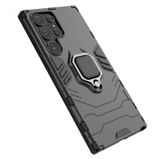 OEM Samsung Galaxy S23 Ultra Rugged Armor Σκληρή Θήκη Υψηλής Προστασίας με Πλαίσιο Σιλικόνης και Δαχτυλίδι Συγκράτησης - Black