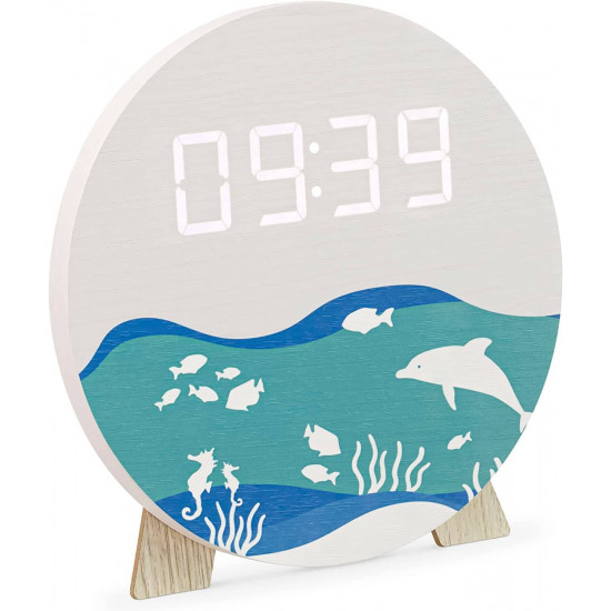 Navaris Ψηφιακό Ξύλινο Ρολόι LED - Design Ocean - White - 58958.03