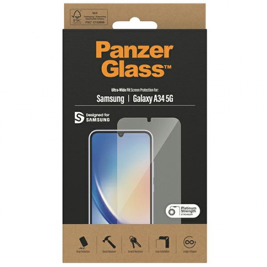 PanzerGlass Samsung Galaxy A34 5G Ultra-Wide Fit Case Friendly Full Screen Αντιχαρακτικό Γυαλί Οθόνης - Διάφανο