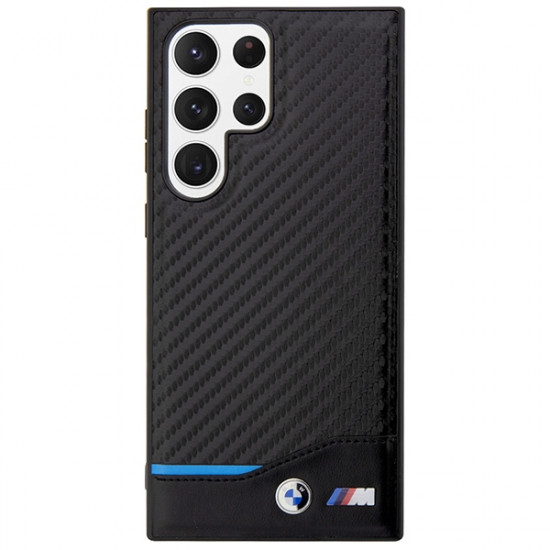 BMW Samsung Galaxy S23 Ultra Leather Carbon Σκληρή Θήκη με Πλαίσιο Σιλικόνης - Black
