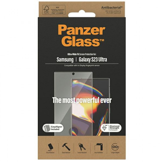 PanzerGlass Samsung Galaxy S23 Ultra Ultra-Wide Fit Antibacterial Easy Aligner Full Screen Αντιχαρακτικό Γυαλί Οθόνης - Black
