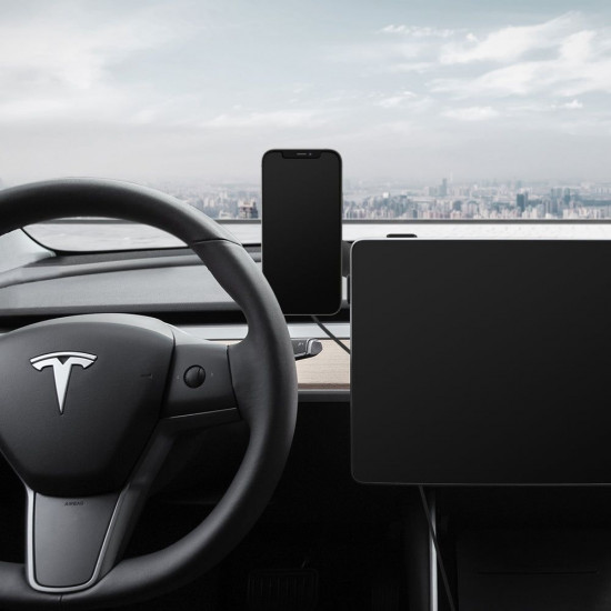 Spigen ITT90W OneTap Μαγνητική Βάση Αυτοκινήτου για Οθόνη Tesla Model 3 / Y / X (2021) / S (2021) και Ford Mustang Mach E με Ασύρματη Φόρτιση MagSafe - Black