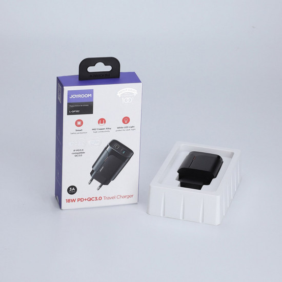 Joyroom L-QP182 Οικιακός Φορτιστής Γρήγορης Φόρτισης USB και Type-C QC 3.0 PD 18W - Black