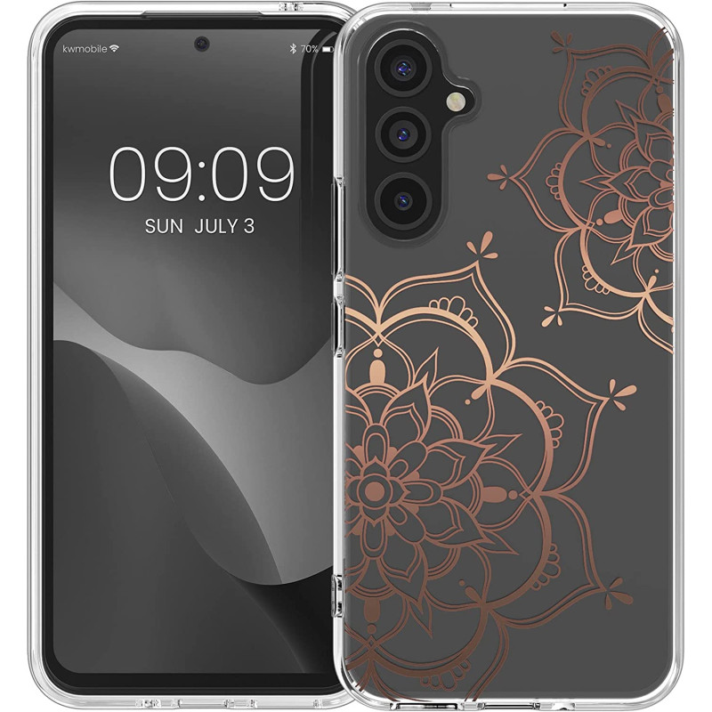 KW Samsung Galaxy A54 5G Θήκη Σιλικόνης TPU Design Flowers Twins - Rose Gold / Διάφανη - 60806.02