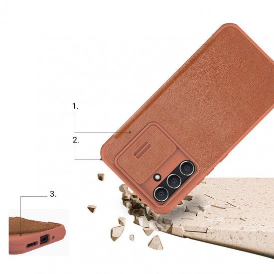 Nillkin Samsung Galaxy A54 5G Qin Leather Pro Flip Book Case with Camera Protection Θήκη Βιβλίο με Κάλυμμα για την Κάμερα - Brown