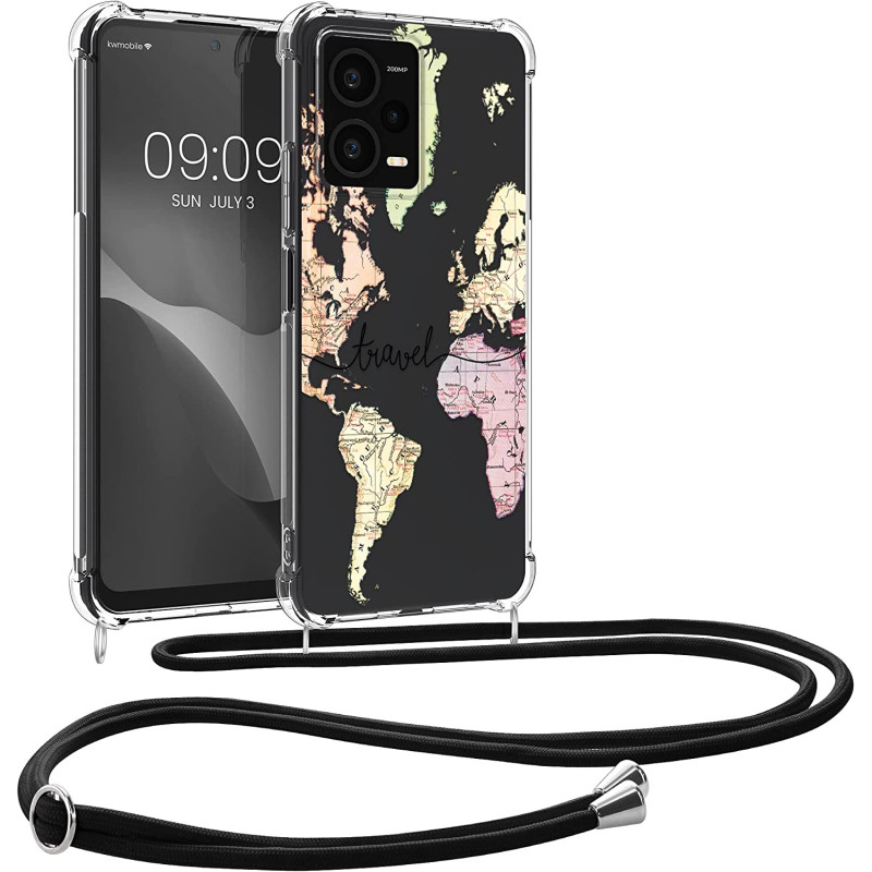 KW Xiaomi Redmi Note 12 Pro+ Θήκη Σιλικόνης TPU με Λουράκι - Design Travel - Black / Multicolor / Διάφανη - 60717.02
