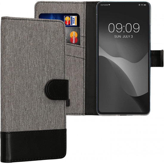 KW Xiaomi Redmi Note 12 Pro Θήκη Πορτοφόλι Stand Canvas - Grey / Black - 60736.22
