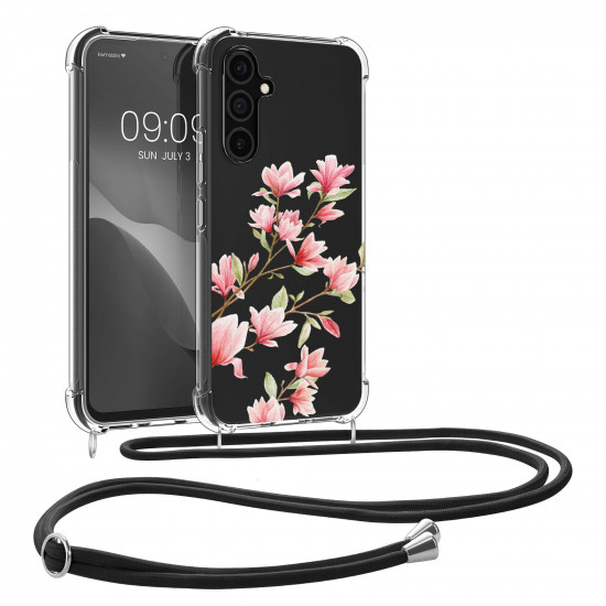 KW Samsung Galaxy A54 5G Θήκη Σιλικόνης TPU με Λουράκι Design Magnolias - Διάφανη / Light Pink / White - 61334.01