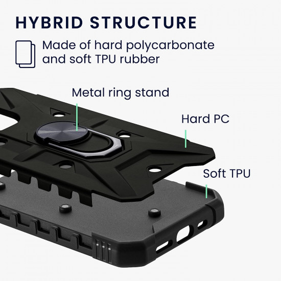 KW Samsung Galaxy S23 Ultra Hybrid Σκληρή Θήκη με Πλαίσιο Σιλικόνης TPU και Δαχτυλίδι Συγκράτησης - Black - 61251.01