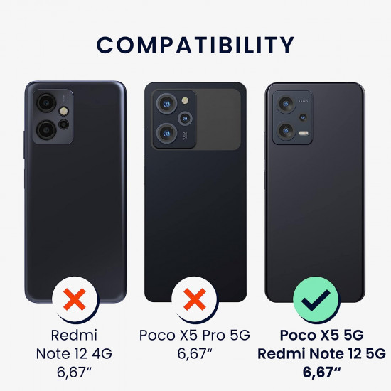 KW Xiaomi Redmi Note 12 5G / Poco X5 5G Θήκη Σιλικόνης με Κάλυμμα για την Κάμερα και Δαχτυλίδι Συγκράτησης - Black - 61182.01