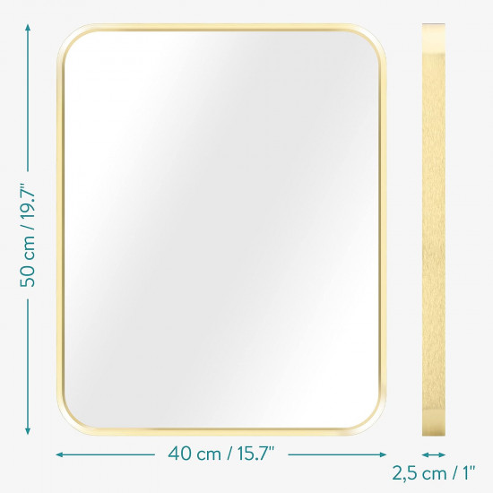 Navaris Μεταλλικός Ορθογώνιος Καθρέπτης Τοίχου - 50 x 40 cm - Gold - 60618.01