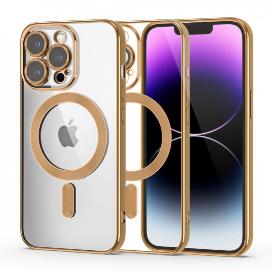 Tech-Protect iPhone 14 Pro Max Magshine Θήκη Σιλικόνης TPU με Magsafe - Διάφανη / Gold