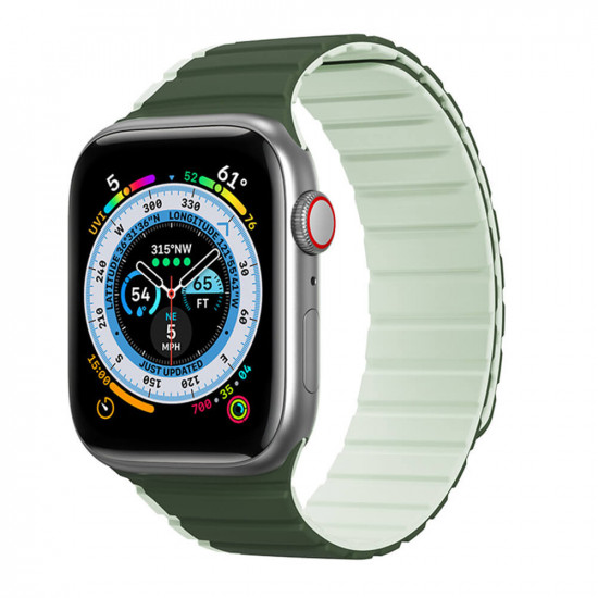 Dux Ducis Λουράκι Apple Watch 2 / 3 / 4 / 5 / 6 / 7 / 8 / 9 / SE / ULTRA / ULTRA 2 - 42 / 44 / 45 / 49 mm Magnetic Strap LD Version Μαγνητικό Σιλικόνης - Green