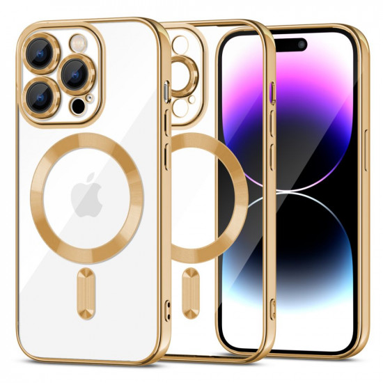 Tech-Protect iPhone 15 Pro Max Magshine Θήκη Σιλικόνης TPU με Magsafe - Διάφανη / Gold