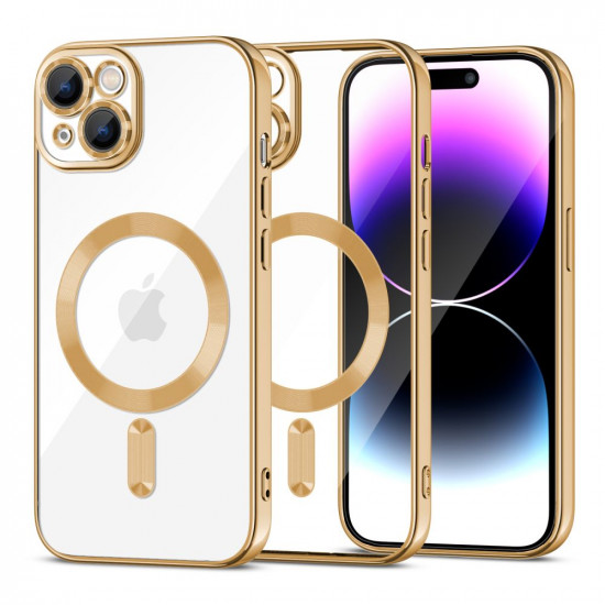 Tech-Protect iPhone 15 Magshine Θήκη Σιλικόνης TPU με Magsafe - Διάφανη / Gold