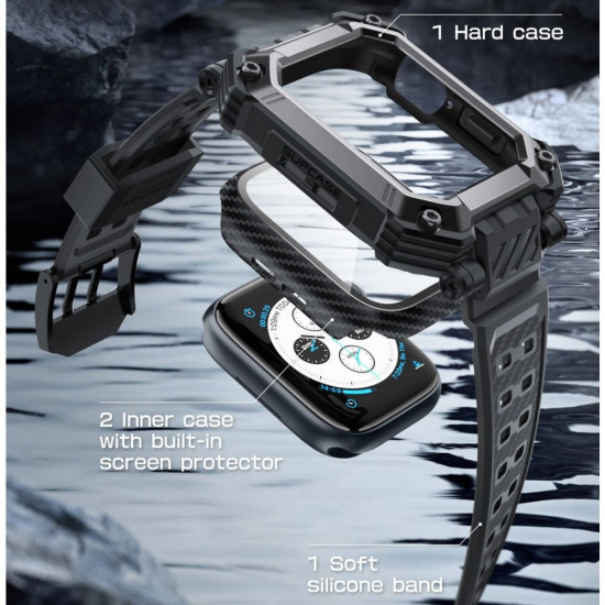 Supcase Λουράκι Apple Watch 4 / 5 / 6 / 7 / 8 / SE - 44 / 45MM Unicorn Beetle Pro με Θήκη και Προστασίας Οθόνης - Black