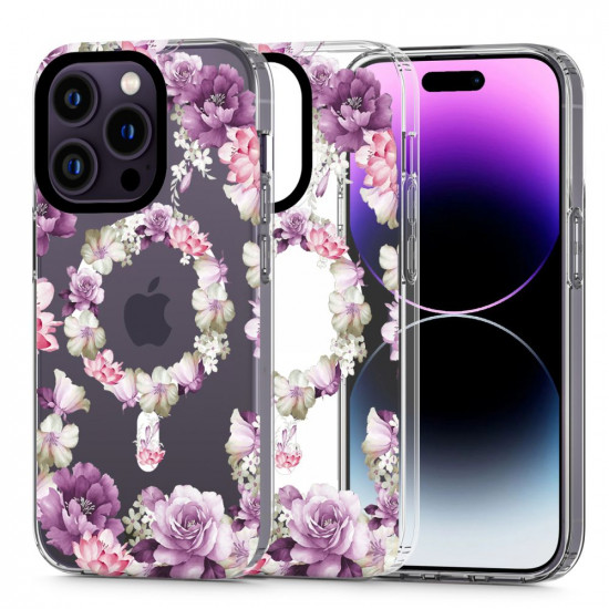 Tech-Protect iPhone 13 Pro Max MagMood Σκληρή Θήκη με Πλαίσιο Σιλικόνης και MagSafe - Rose Floral