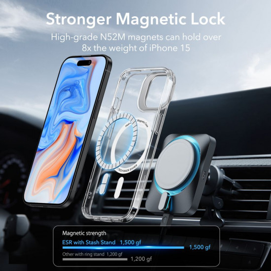 ESR iPhone 15 Plus Classic Kickstand Halolock MagSafe Σκληρή Θήκη με Πλαίσιο Σιλικόνης και Stand - Διάφανη