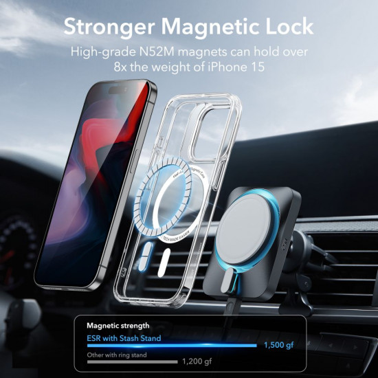 ESR iPhone 15 Pro Classic Kickstand Halolock MagSafe Σκληρή Θήκη με Πλαίσιο Σιλικόνης και Stand - Διάφανη