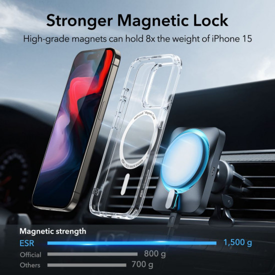 ESR iPhone 15 Pro Max Classic Hybrid Halolock Σκληρή Θήκη με Πλαίσιο Σιλικόνης και MagSafe - Διάφανη