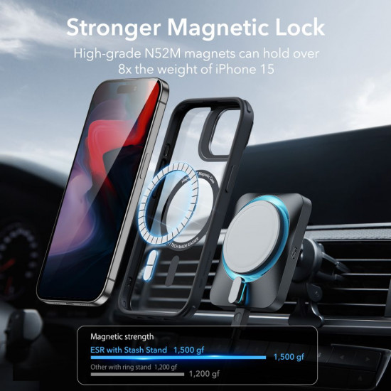 ESR iPhone 15 Pro Max Classic Kickstand Halolock MagSafe Σκληρή Θήκη με Πλαίσιο Σιλικόνης και Stand - Διάφανη / Black