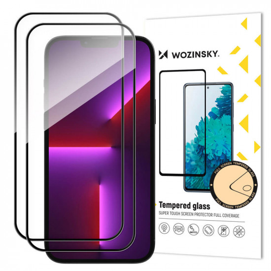 Wozinsky iPhone 15 Pro 9H Case Friendly Full Screen Full Glue Tempered Glass Αντιχαρακτικό Γυαλί Οθόνης - 2 Τεμάχια - Black