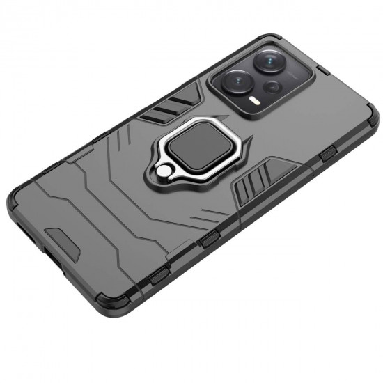 OEM Xiaomi Redmi Note 12 Pro+ Rugged Armor Σκληρή Θήκη Υψηλής Προστασίας με Πλαίσιο Σιλικόνης και Δαχτυλίδι Συγκράτησης - Black