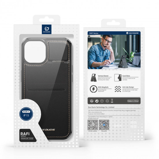 Dux Ducis iPhone 15 Rafi Mag Anti-RFID 3in1 Θήκη με Υποδοχή για Κάρτες / Stand και MagSafe - Black