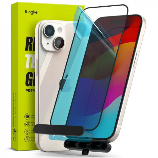 Ringke iPhone 15 TG Case Friendly Full Screen Tempered Glass 9H Αντιχαρακτικό Γυαλί Οθόνης - Black