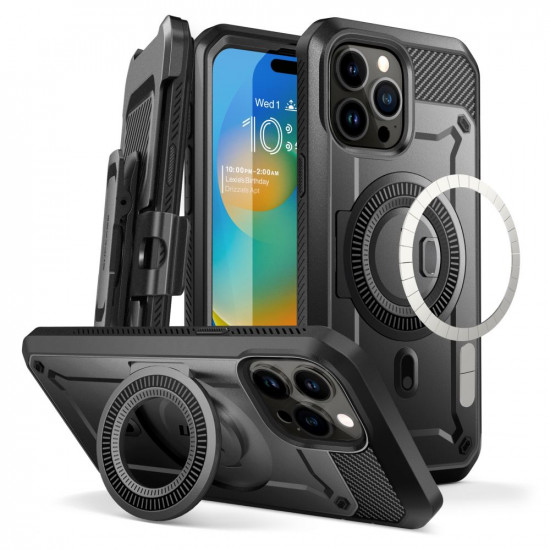 Supcase iPhone 15 Pro Max UB Pro Mag Σκληρή Θήκη με Προστασία Οθόνης και Stand με Magsafe - Black