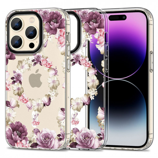 Tech-Protect iPhone 15 Pro Max MagMood Σκληρή Θήκη με Πλαίσιο Σιλικόνης και MagSafe - Rose Floral