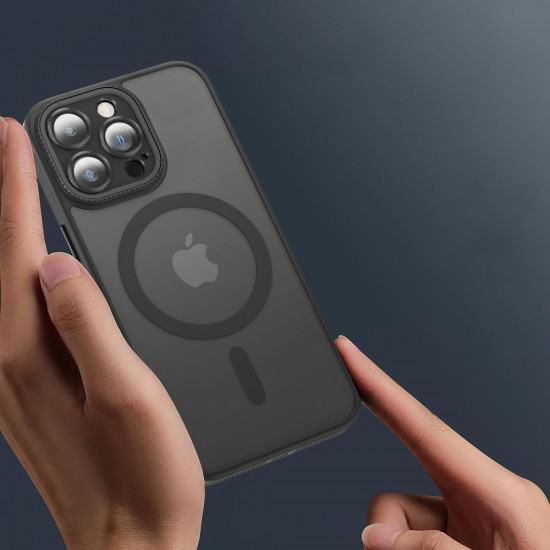 Tech-Protect iPhone 15 MagMat Cam+ Σκληρή Θήκη με Πλαίσιο Σιλικόνης και MagSafe - Matte Black / Ημιδιάφανη