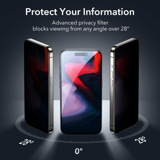 ESR iPhone 15 Pro Max 2.5D 9H Full Screen Tempered Glass Αντιχαρακτικό Γυαλί Οθόνης - Privacy - Black