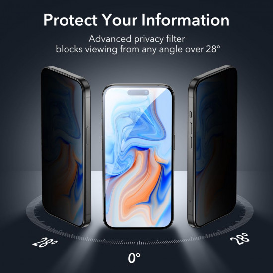 ESR iPhone 15 Plus 2.5D 9H Full Screen Tempered Glass Αντιχαρακτικό Γυαλί Οθόνης - Privacy - Black