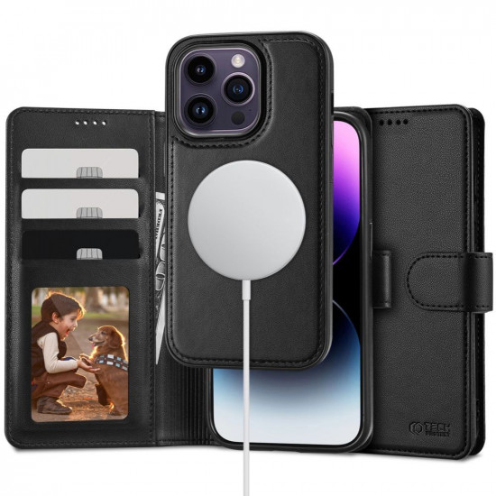 Tech-Protect iPhone 15 Pro Max Θήκη Πορτοφόλι Stand από Δερματίνη με Αποσπώμενη θήκη MagSafe - Black
