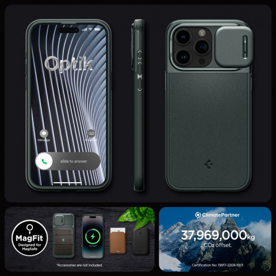 Spigen iPhone 15 Pro Max Optik Armor Mag Θήκη Σιλικόνης με Κάλυμμα για την Κάμερα και MagSafe - Abyss Green