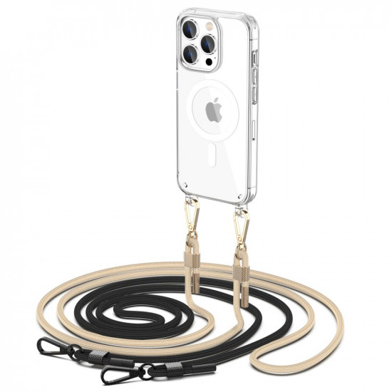 Tech-Protect iPhone 15 Pro Max Flexair Chain MagSafe Σκληρή Θήκη με Πλαίσιο Σιλικόνης και 2 Λουράκια - Διάφανη - Black / Beige