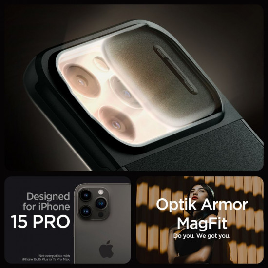 Spigen iPhone 15 Pro Optik Armor Mag Θήκη Σιλικόνης με Κάλυμμα για την Κάμερα και MagSafe - Abyss Green