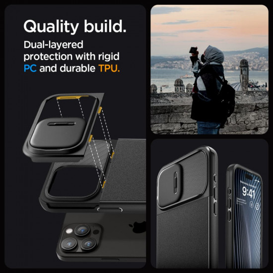 Spigen iPhone 15 Pro Optik Armor Mag Θήκη Σιλικόνης με Κάλυμμα για την Κάμερα και MagSafe - Black
