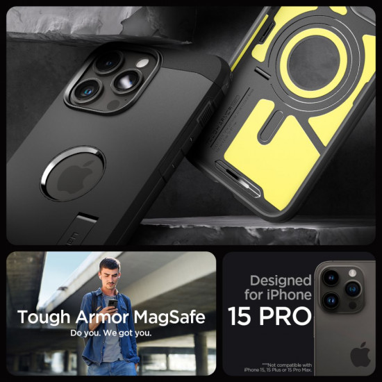Spigen iPhone 15 Pro Tough Armor Mag Σκληρή Θήκη με MagSafe - Black