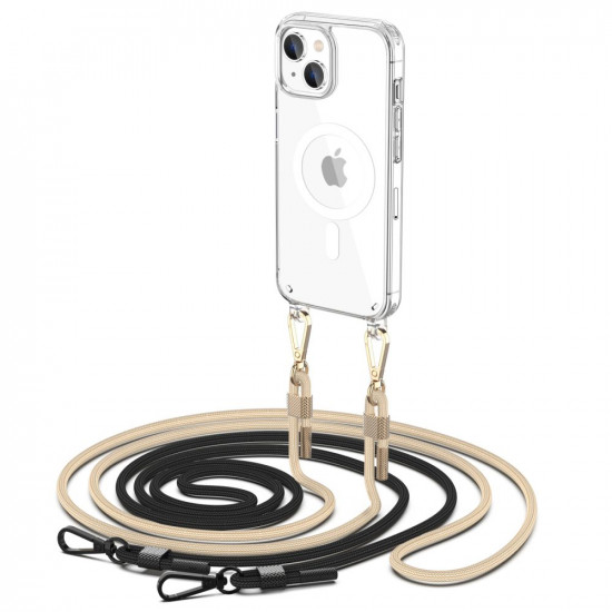 Tech-Protect iPhone 15 Plus Flexair Chain MagSafe Σκληρή Θήκη με Πλαίσιο Σιλικόνης και 2 Λουράκια - Διάφανη - Black / Beige