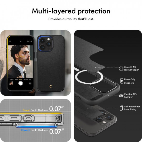 Spigen Cyrill iPhone 15 Pro Max Kajuk Mag Θήκη με Επένδυση Συνθετικού Δέρματος και MagSafe - Black