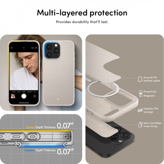 Spigen Cyrill iPhone 15 Pro Kajuk Mag Θήκη με Επένδυση Συνθετικού Δέρματος και MagSafe - Cream