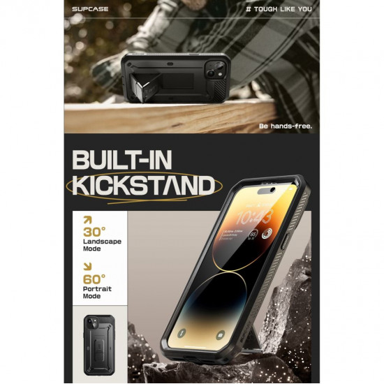 Supcase iPhone 15 Unicorn Beetle Pro Σκληρή Θήκη με Προστασία Οθόνης και Stand - Black